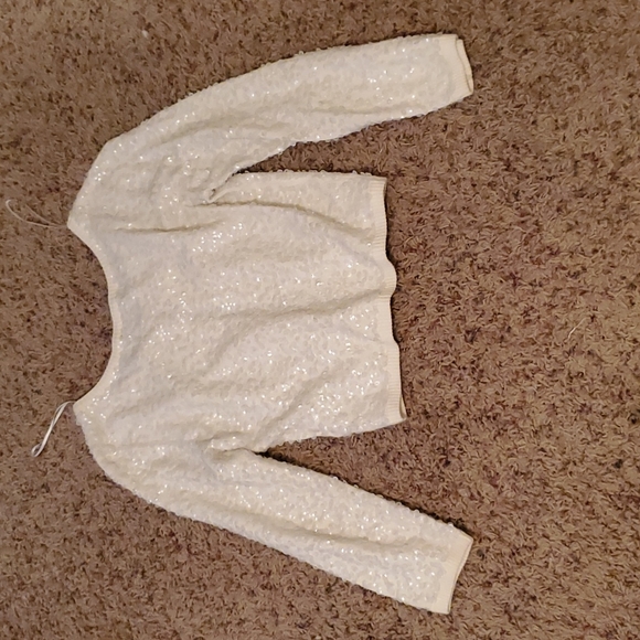 H&M SEQUIN CARDIGAN CREAM SIZE XTRA SMALL - Picture 2 of 4